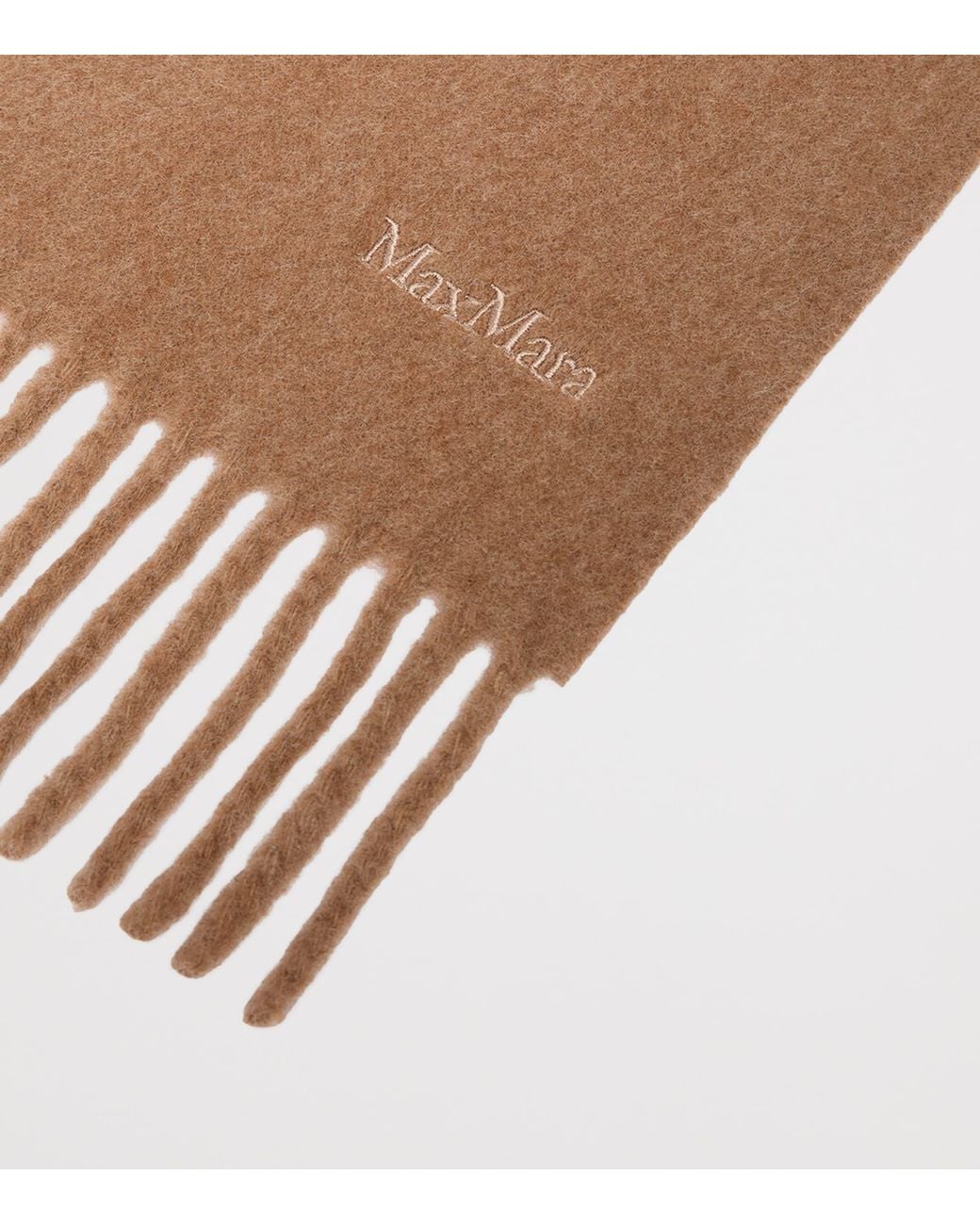 Max Mara Brown Wool Fringed Logo Scarf