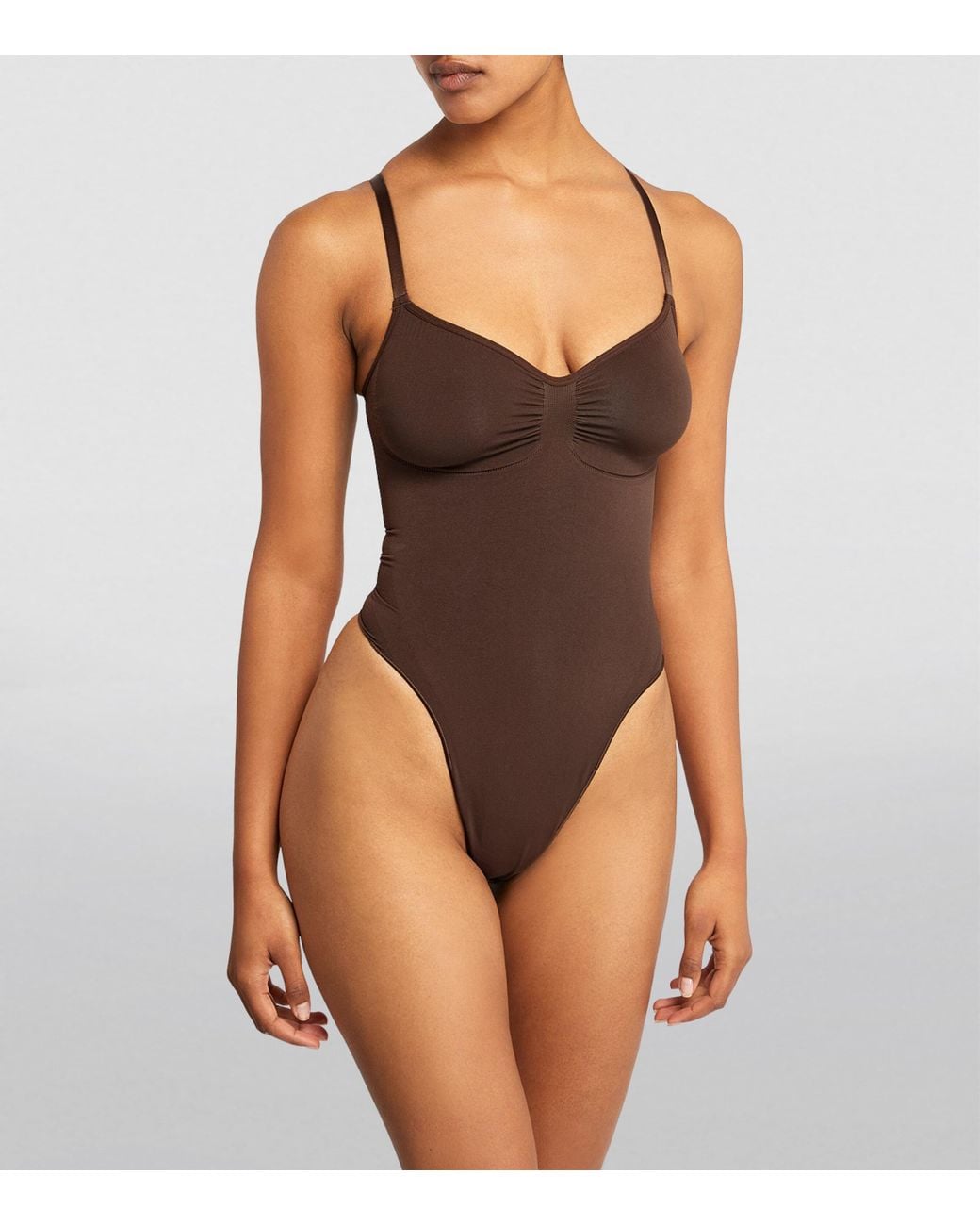 Skims Brown Seamless Sculpt Thong Bodysuit