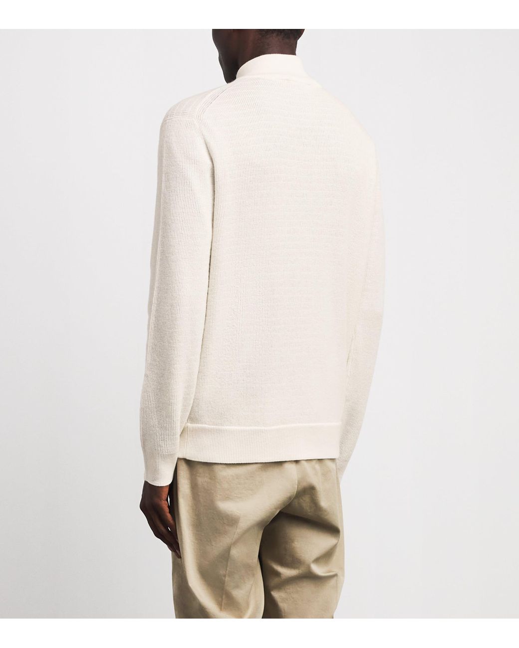 Canali White Wool-Cashmere Quarter-Zip Sweater for men