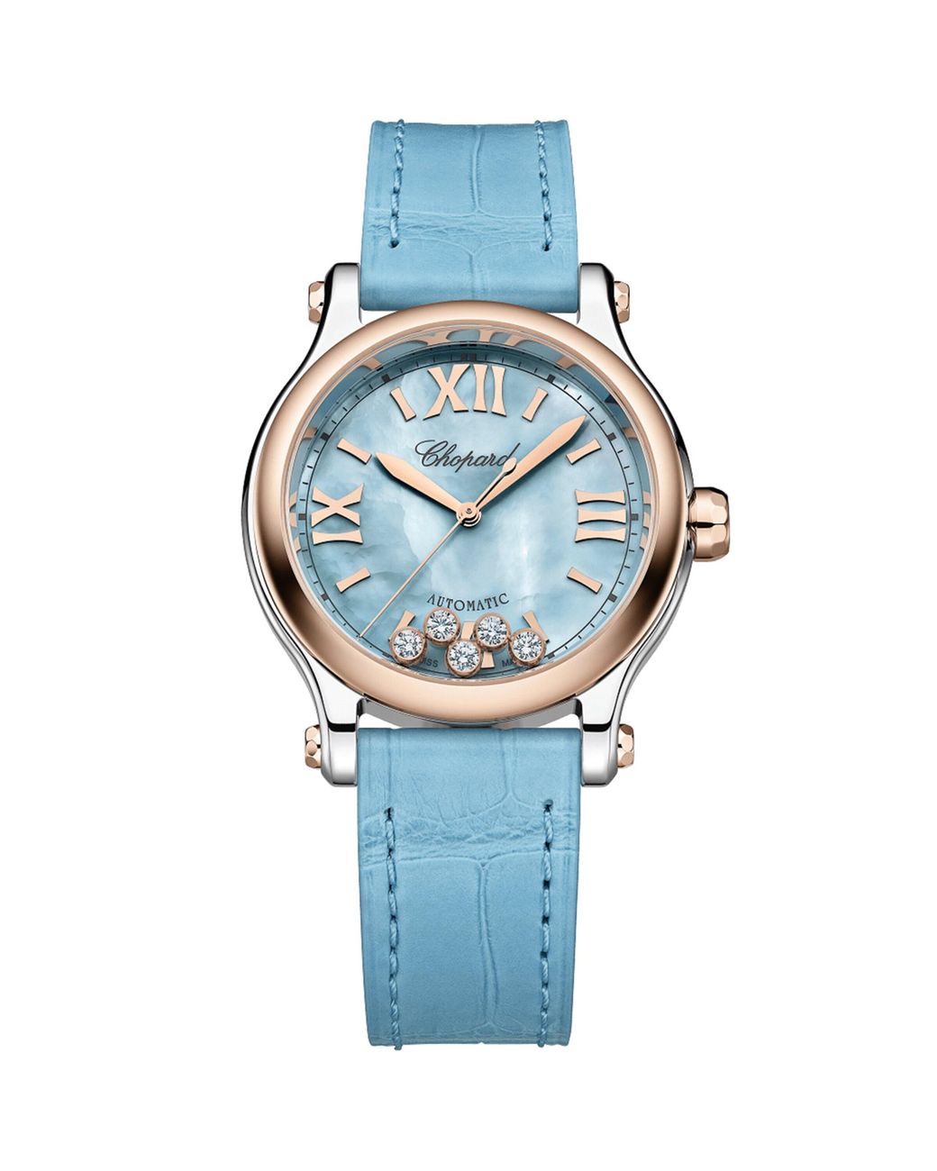 Chopard Blue Lucent Steel And Diamond Happy Sport Watch