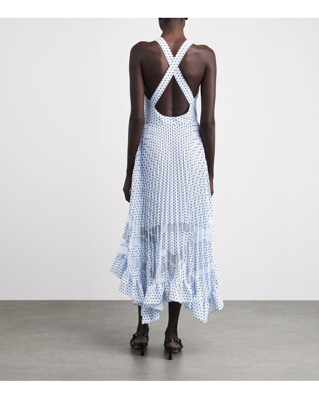 Claudie Pierlot Blue Pleated Polka Dot Midi Dress