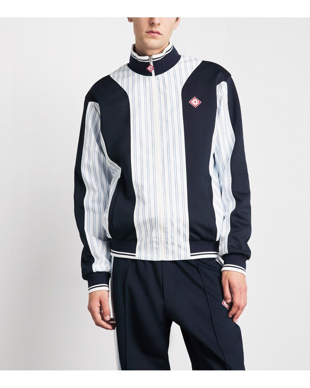 Casablanca Blue Cotton Pinstripe Panelled Track Jacket for men
