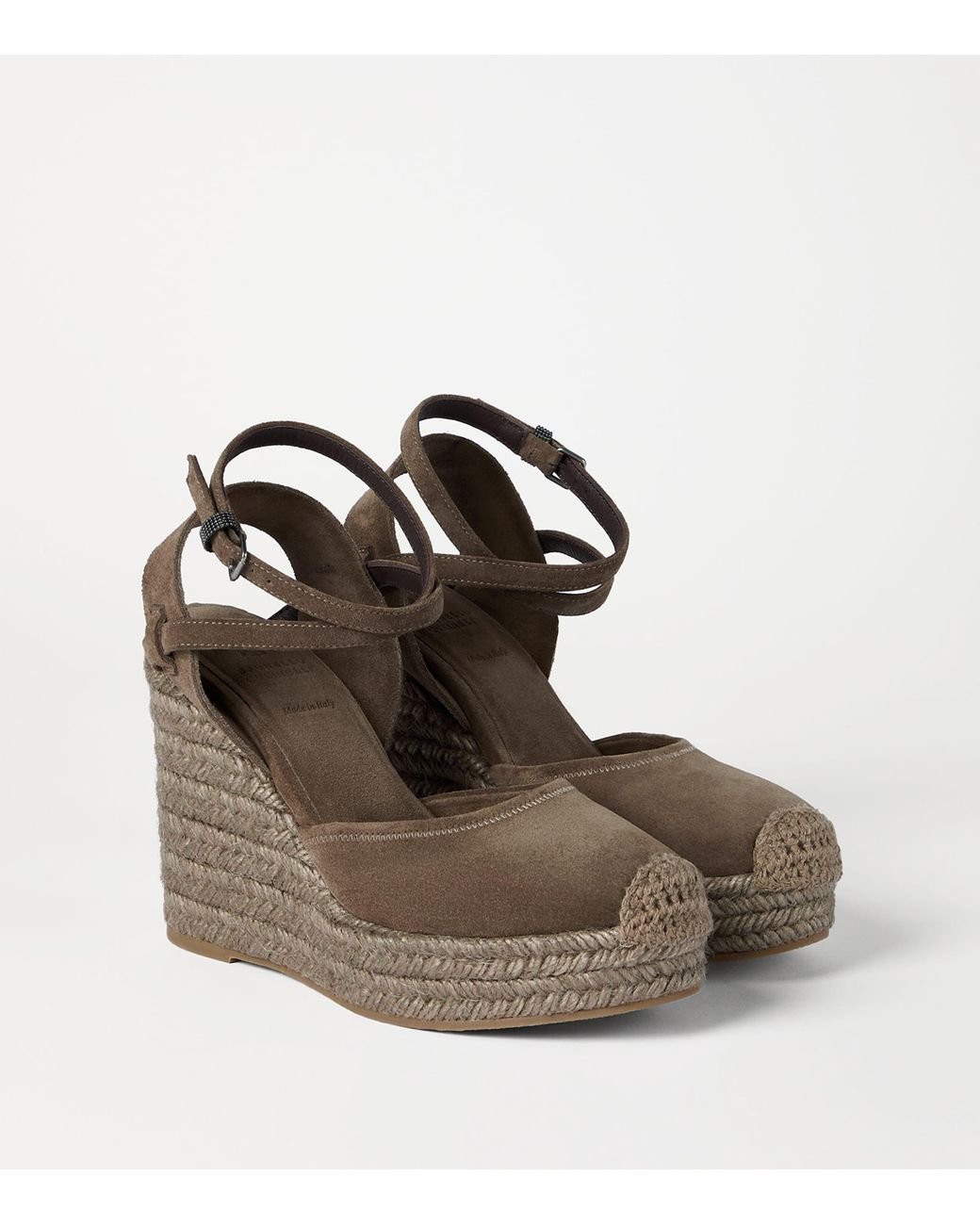 Brunello Cucinelli Brown Suede Wedge Espadrilles 80