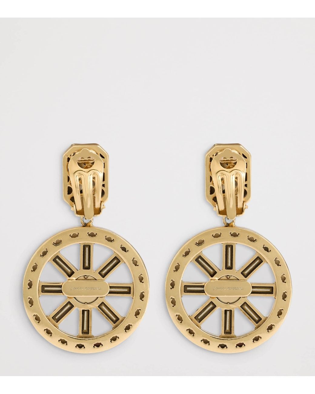 Dolce & Gabbana Brown Carretto Wheel Clip-On Earrings