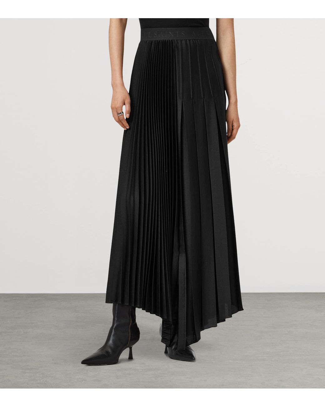 AllSaints Black Pleated Jax Maxi Skirt