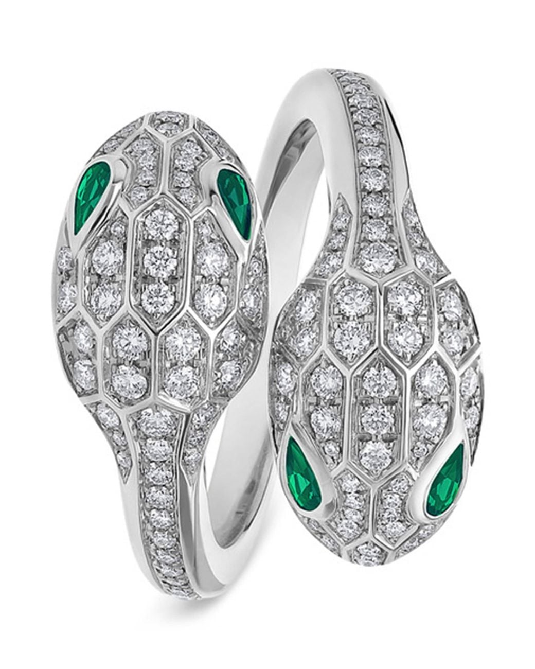 BVLGARI White Diamond And Emerald Serpenti Seduttori Ring