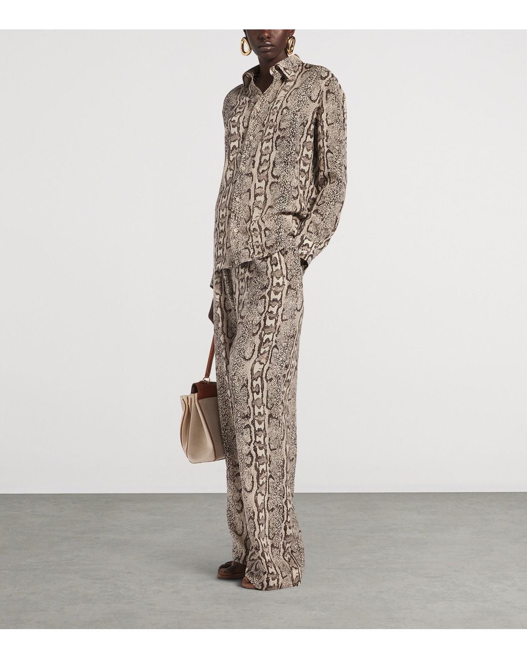 Balenciaga Natural Silk Python Print Wide-Leg Trousers