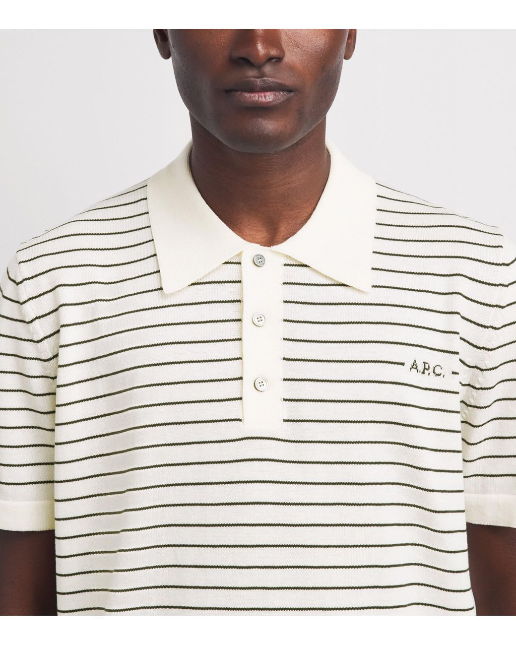 A.P.C. White Cotton Stripe Tristan Polo Shirt for men