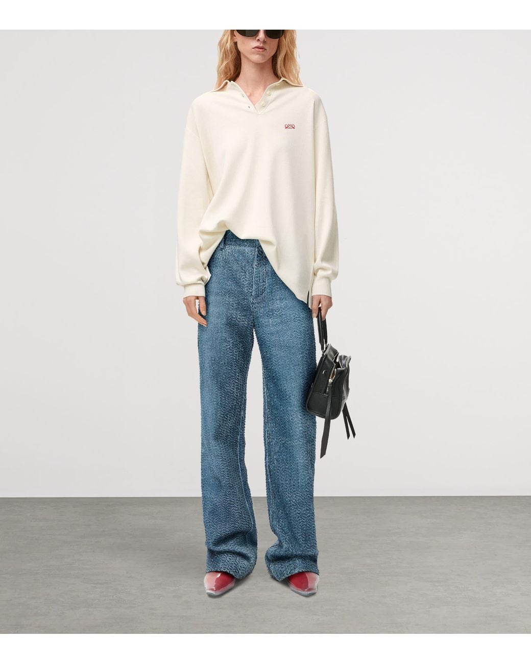 Loewe White Cashmere-Blend Polo Sweater