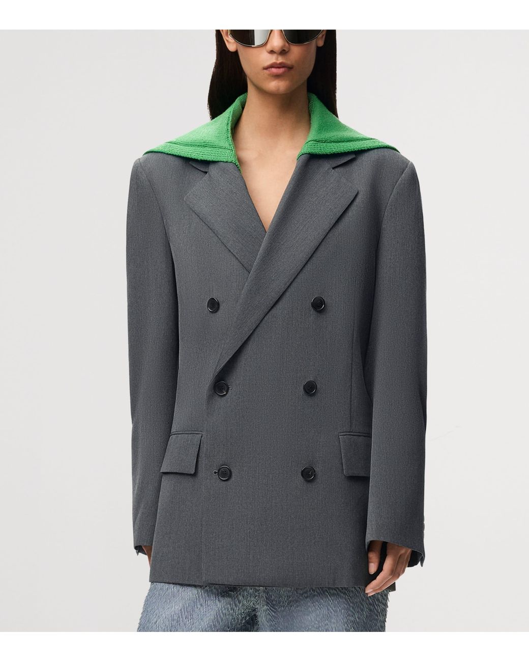 Loewe Gray Wool Layered-Sweater Effect Blazer
