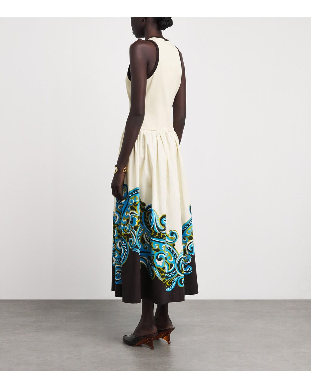 ALÉMAIS White Organic Cotton Printed Natalia Midi Dress