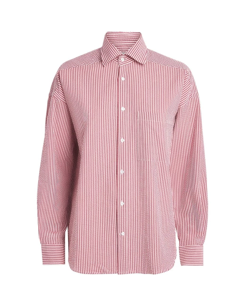 With Nothing Underneath Pink Seersucker Striped The Weekend Shirt