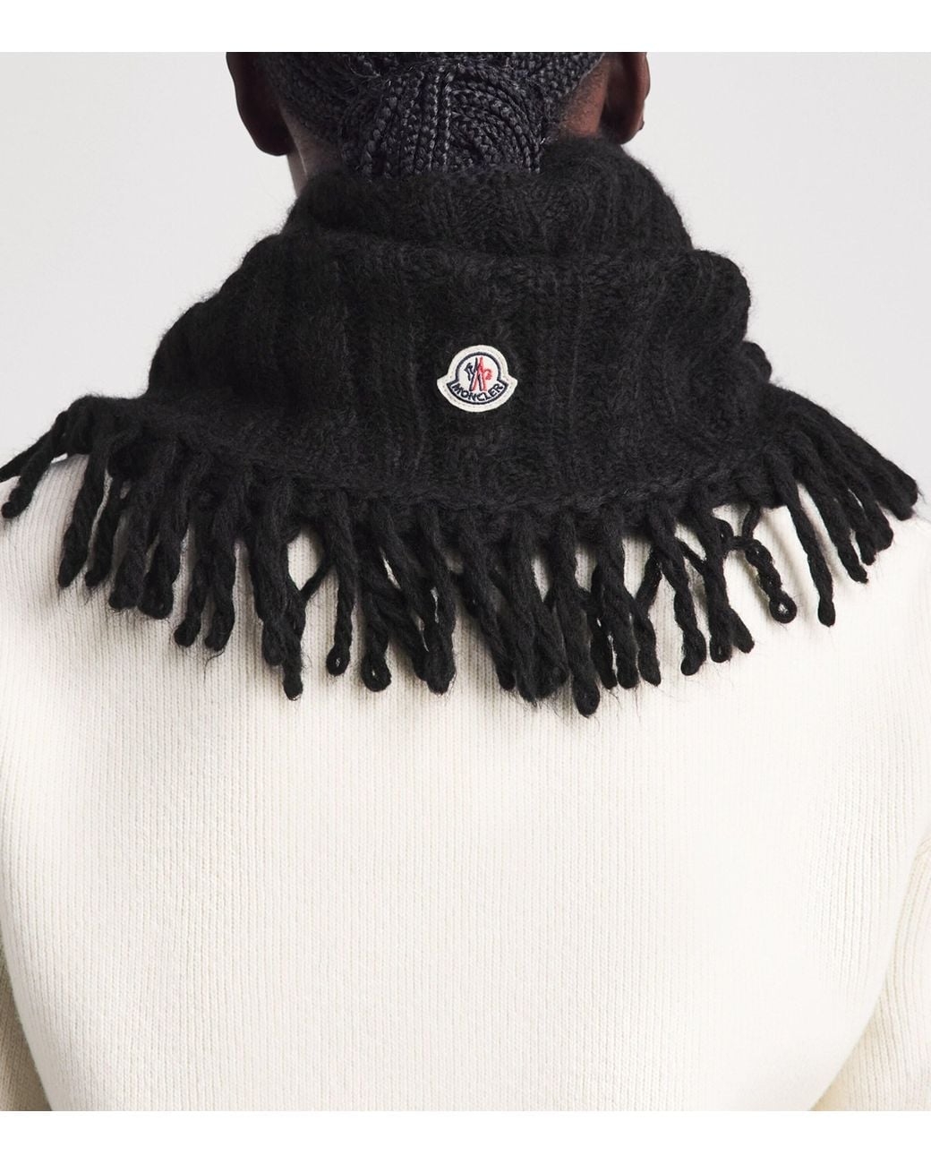 Moncler Black Alpaca-Blend Cable-Knit Triangle Scarf