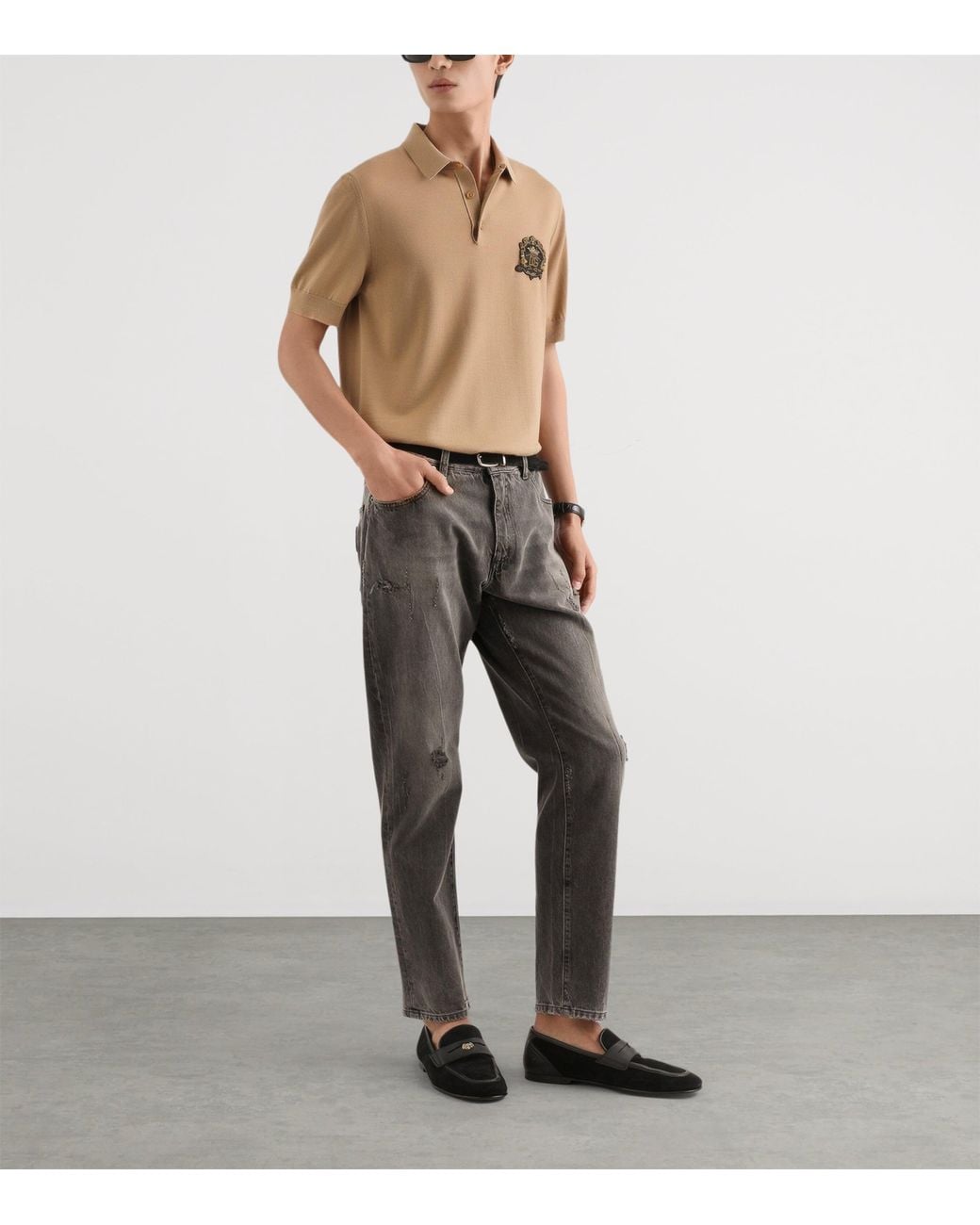 Dolce & Gabbana Natural Virgin Wool Crest Polo Shirt for men