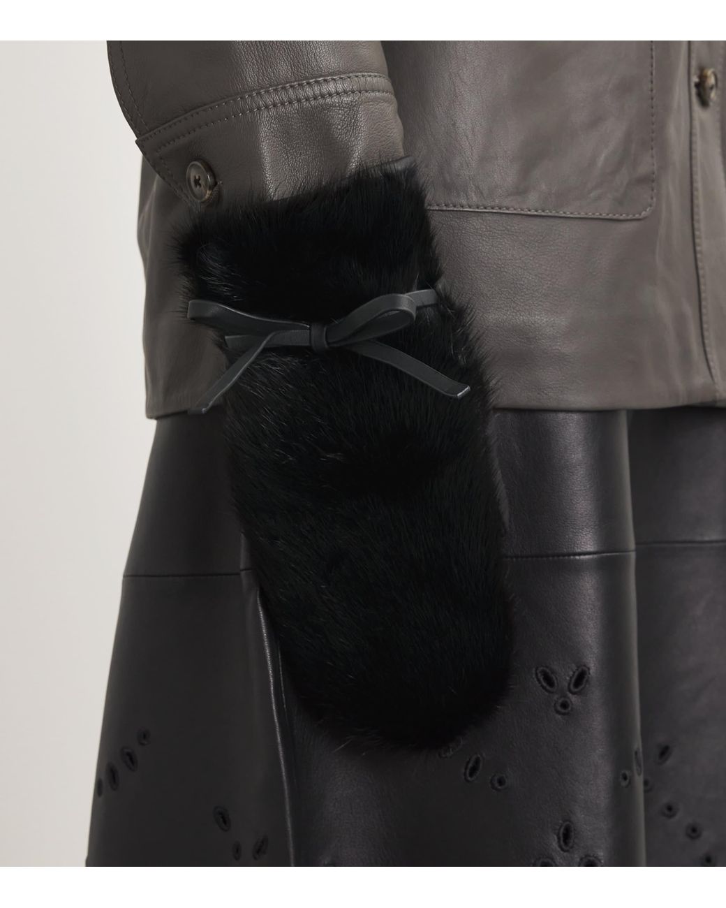 Yves Salomon Black Mink Fur-Leather Mittens