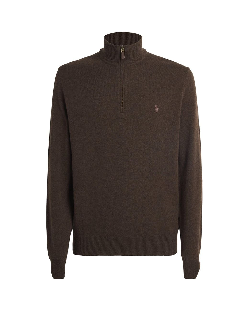 Polo Ralph Lauren Brown Wool Polo Pony Quarter-Zip Sweater for men
