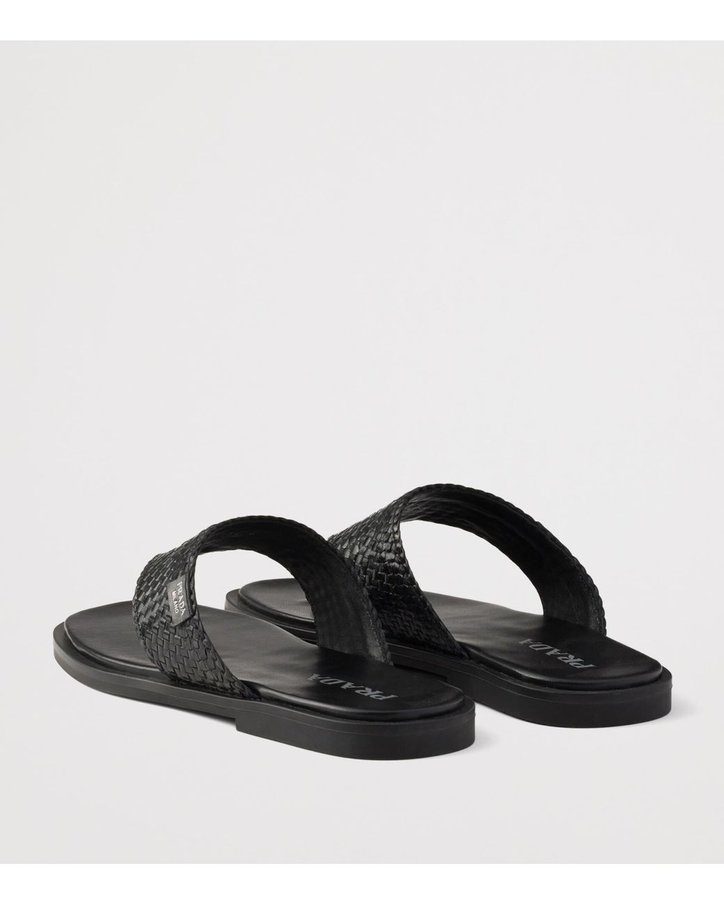 Prada Black Leather Woven Flip Flops for men