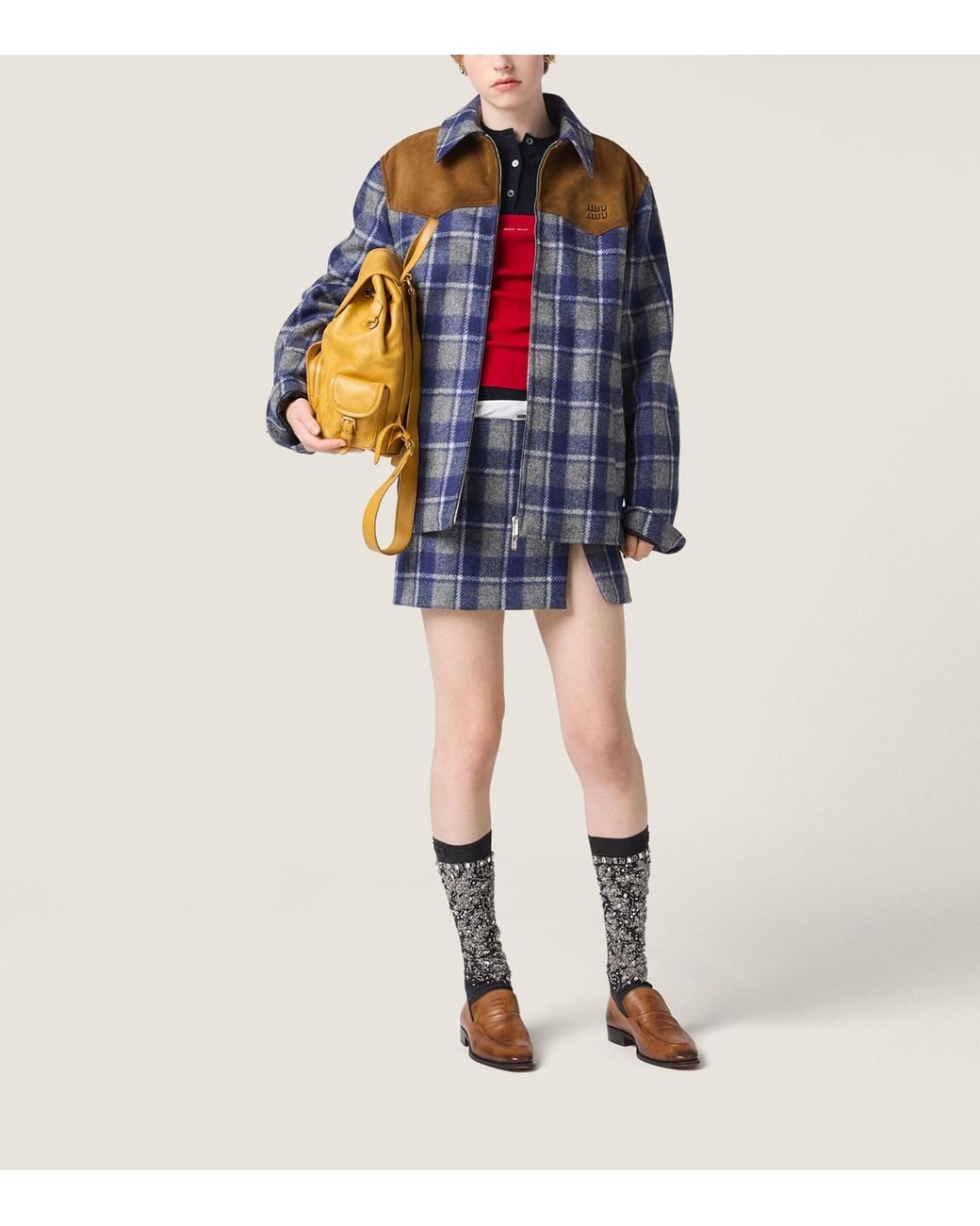Miu Miu Blue Wool Check Jacket