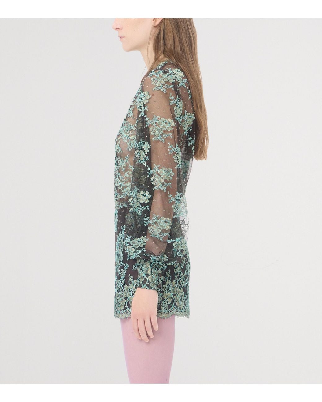 Valentino Green Lace Long-Sleeve Blouse
