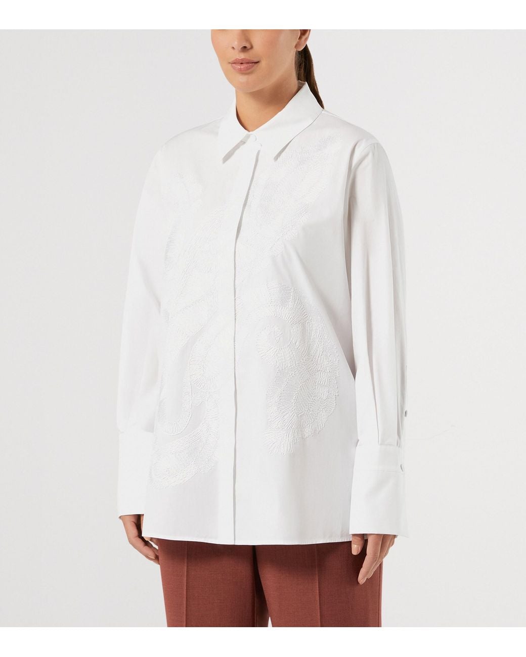 Marina Rinaldi White Cotton Embroidered Shirt