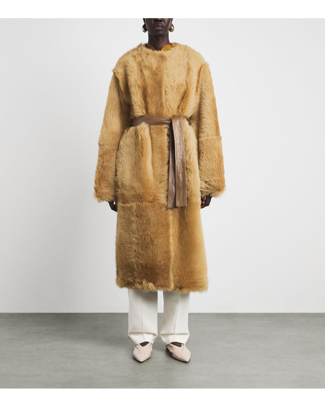 FFORME Natural Reversible Camel Shearling-Leather Coat