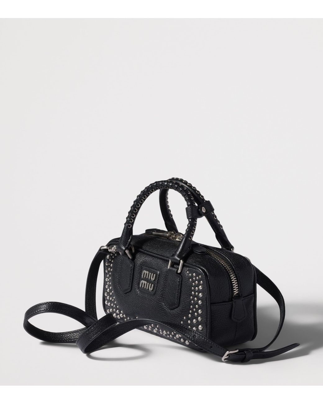 Miu Miu Black Leather Studded Arcadie Top-Handle Bag