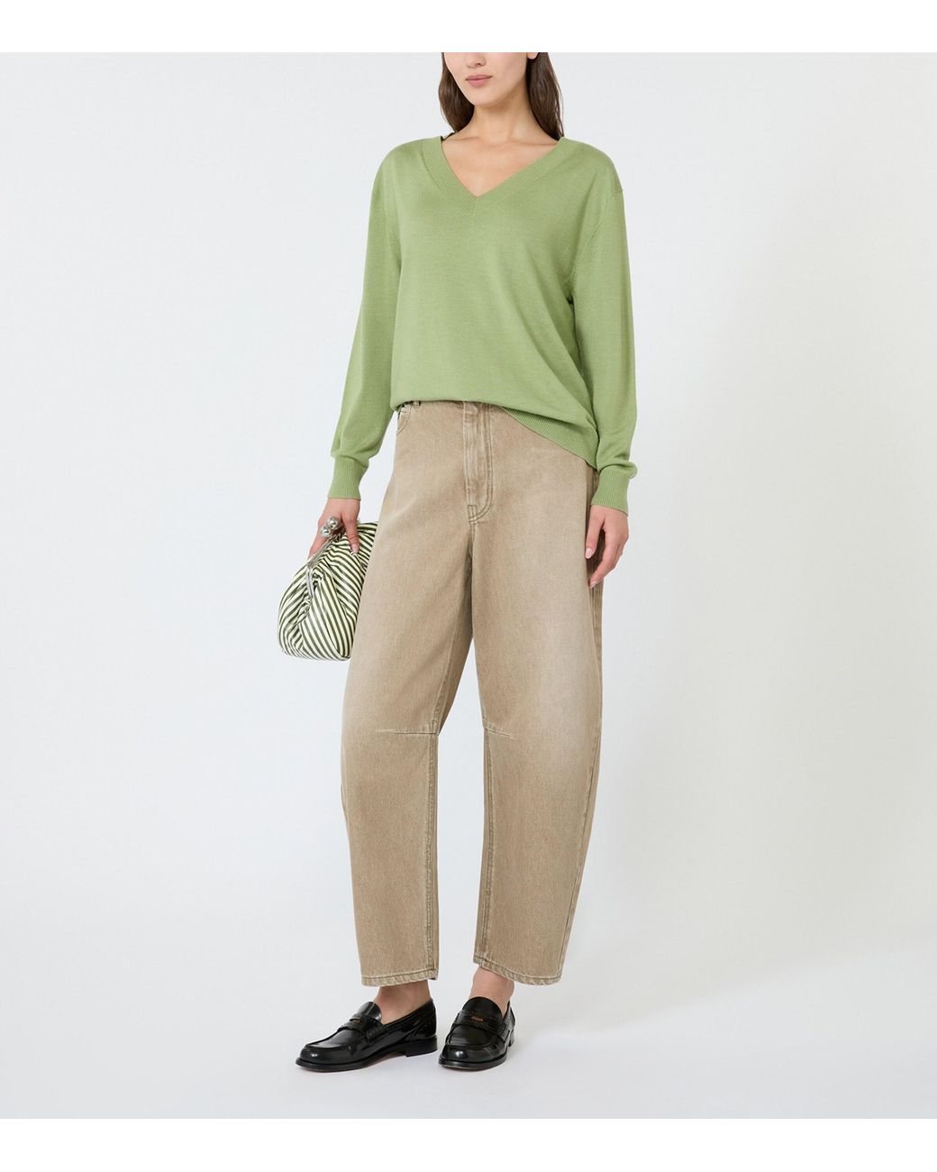Weekend by Maxmara Green Wool-Silk V-Neck Sweater