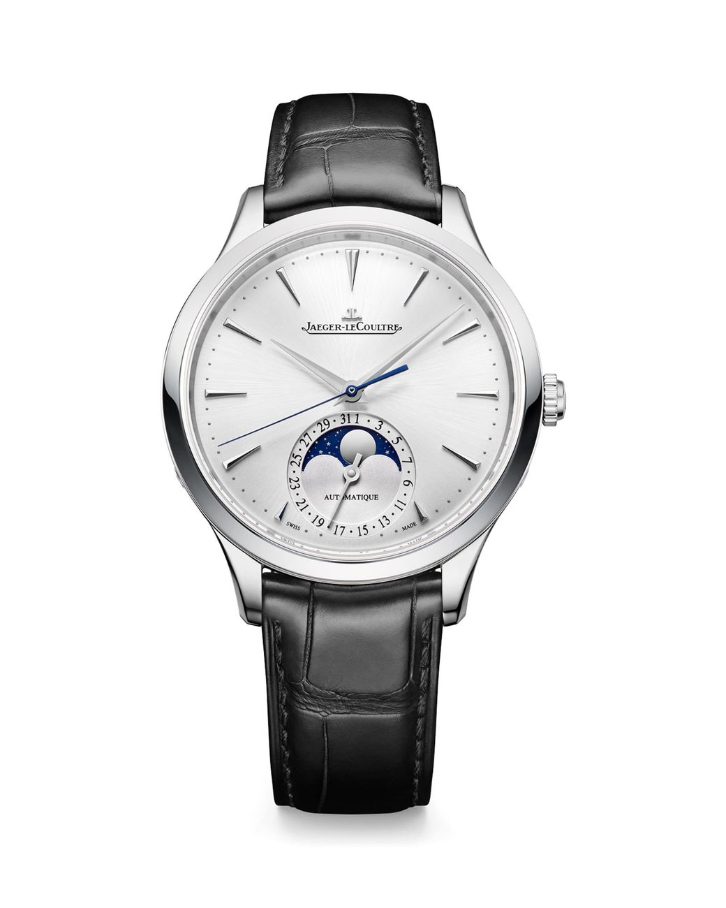 Jaeger-lecoultre Gray Stainless Steel Master Ultra Thin Moon Watch for men