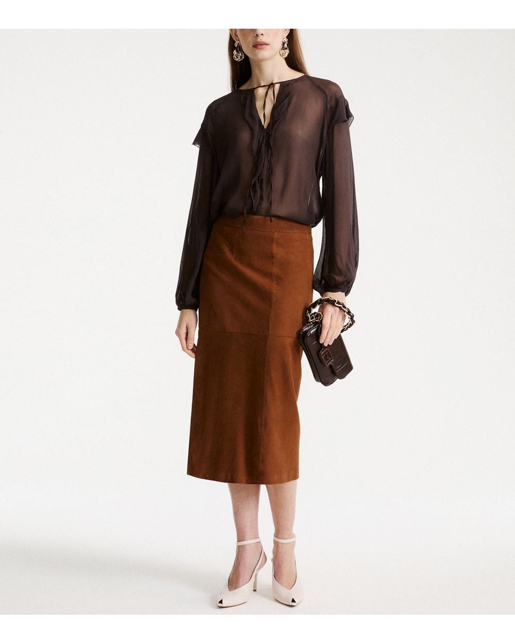 Marella Brown Suede Panelled Skirt