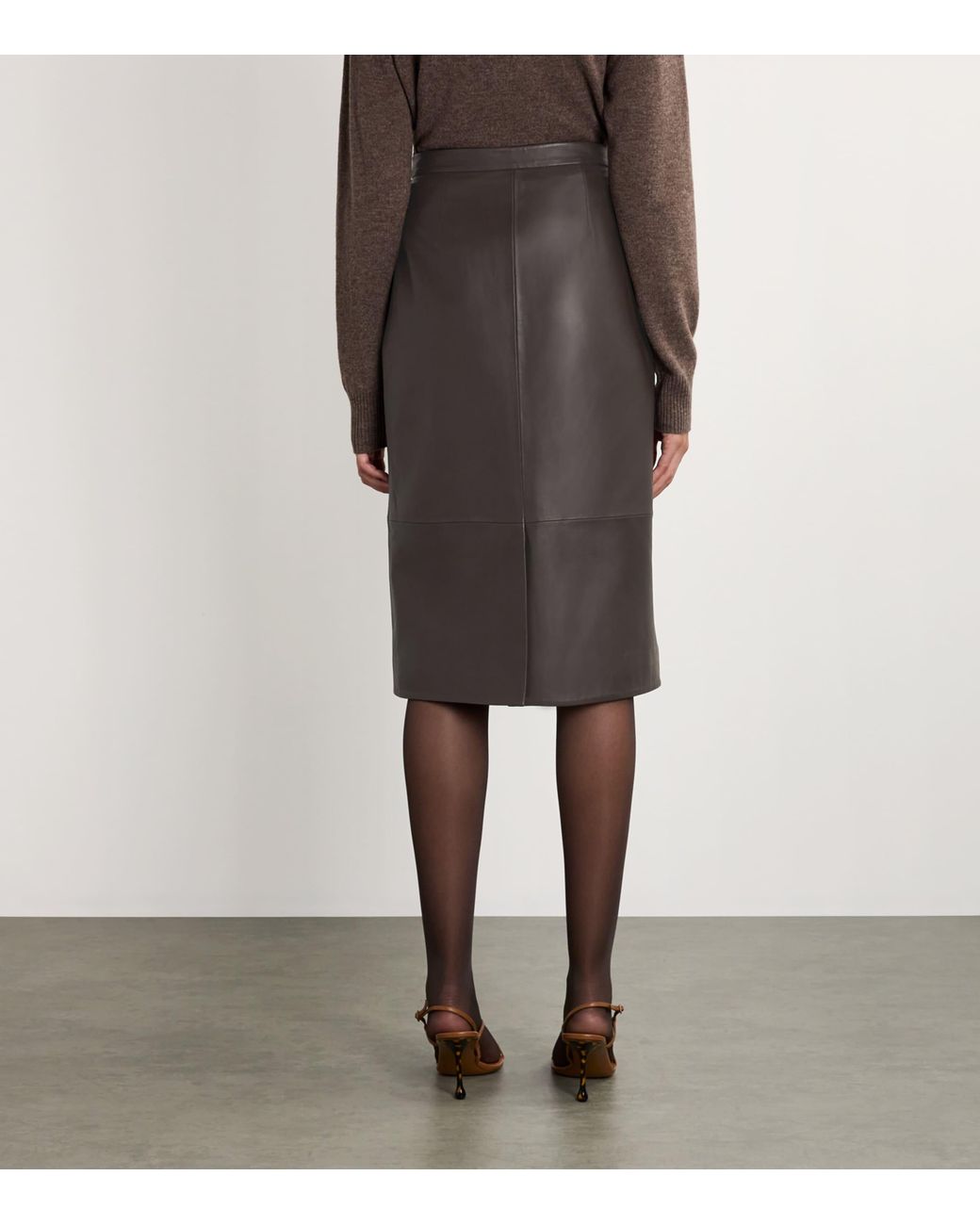 Yves Salomon Brown Nappa Leather Pencil Skirt