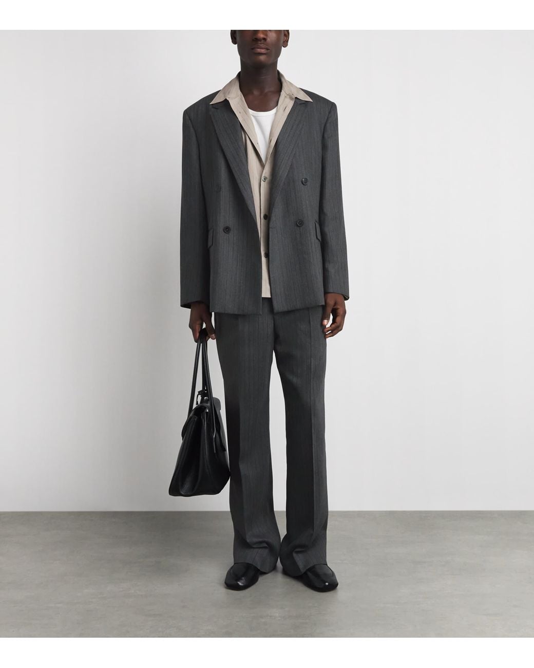 FRAME Gray Wool Pinstripe Wide-Leg Trousers