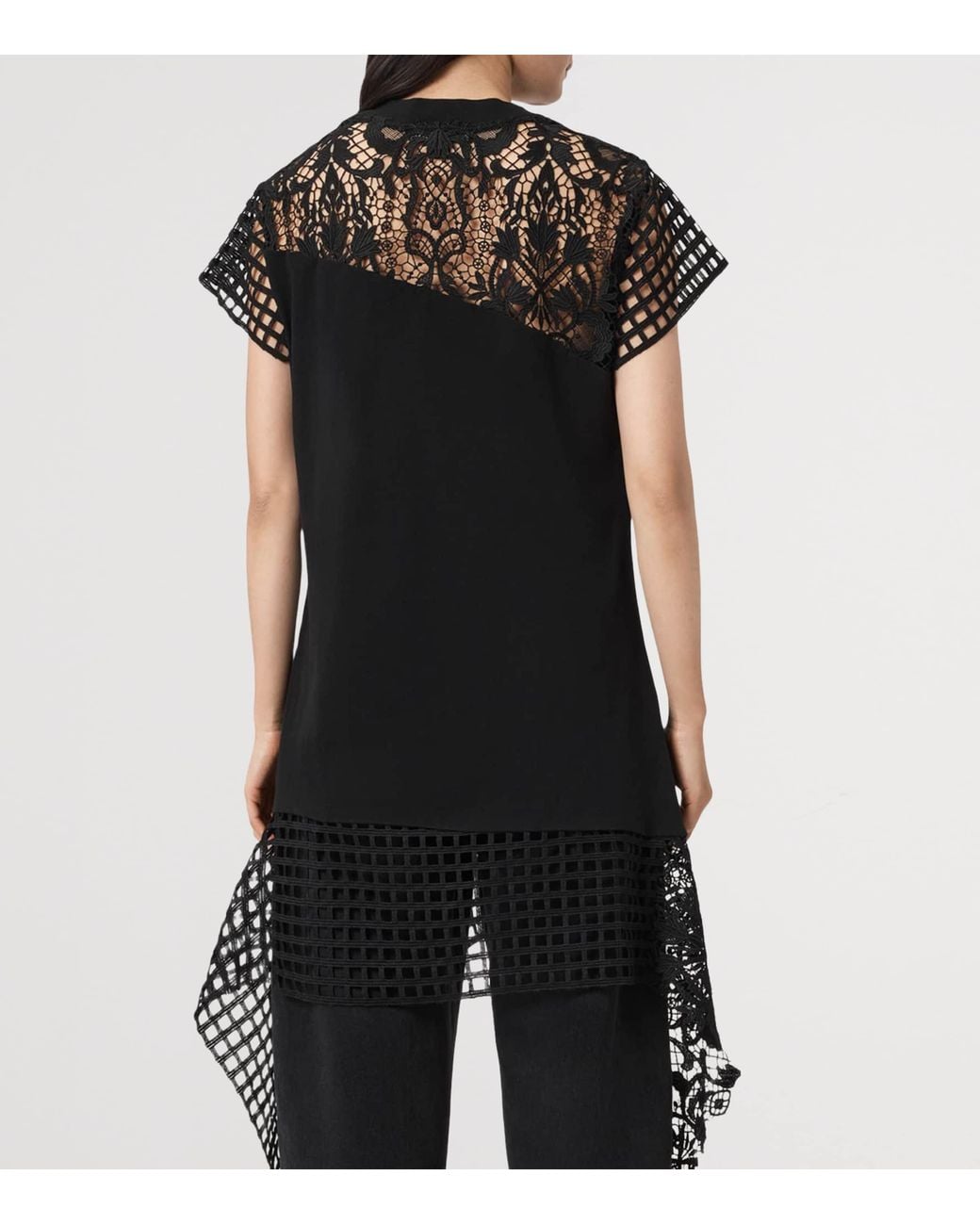 AllSaints Black Cotton Mesh Zala T-Shirt Dress