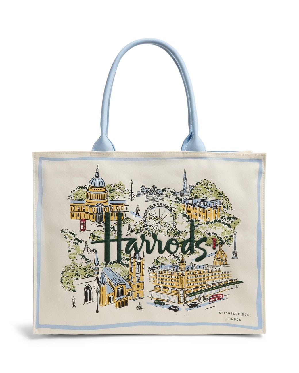 Harrods White Canvas City Stories Tote Bag