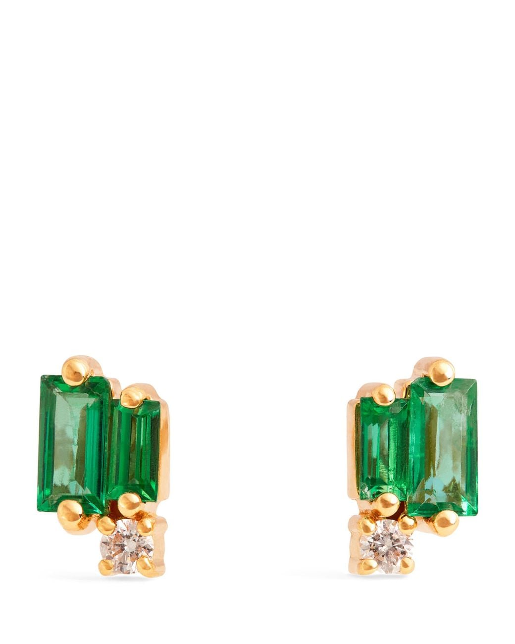 Suzanne Kalan Green Yellow Gold, Diamond And Emerald Classic Stud Earrings