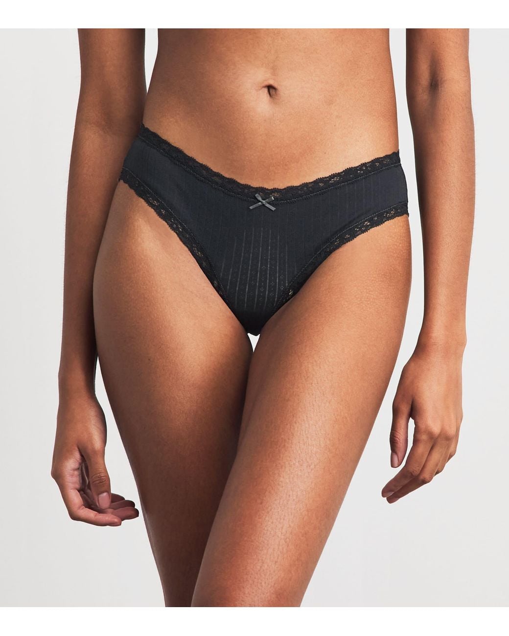 Skims Black Pointelle Lace-Trim Briefs