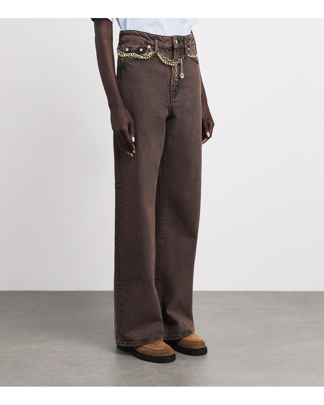 Maje Brown Belted Bootcut Jeans