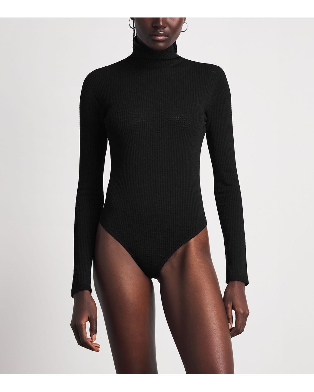 Wolford Black Mesh Ribbed Seamless Bodysuit