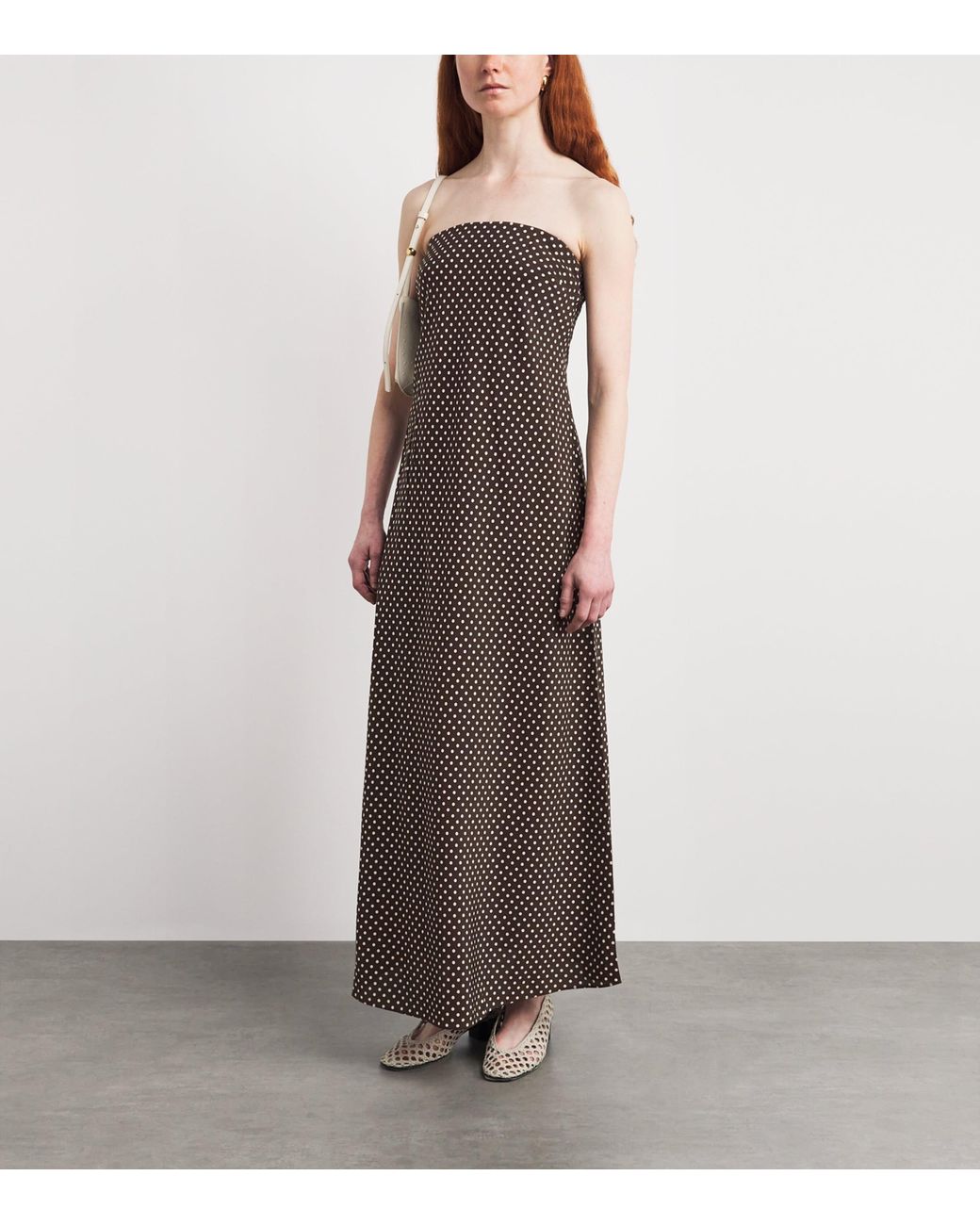 Matteau Brown Silk Polka Dot Maxi Dress