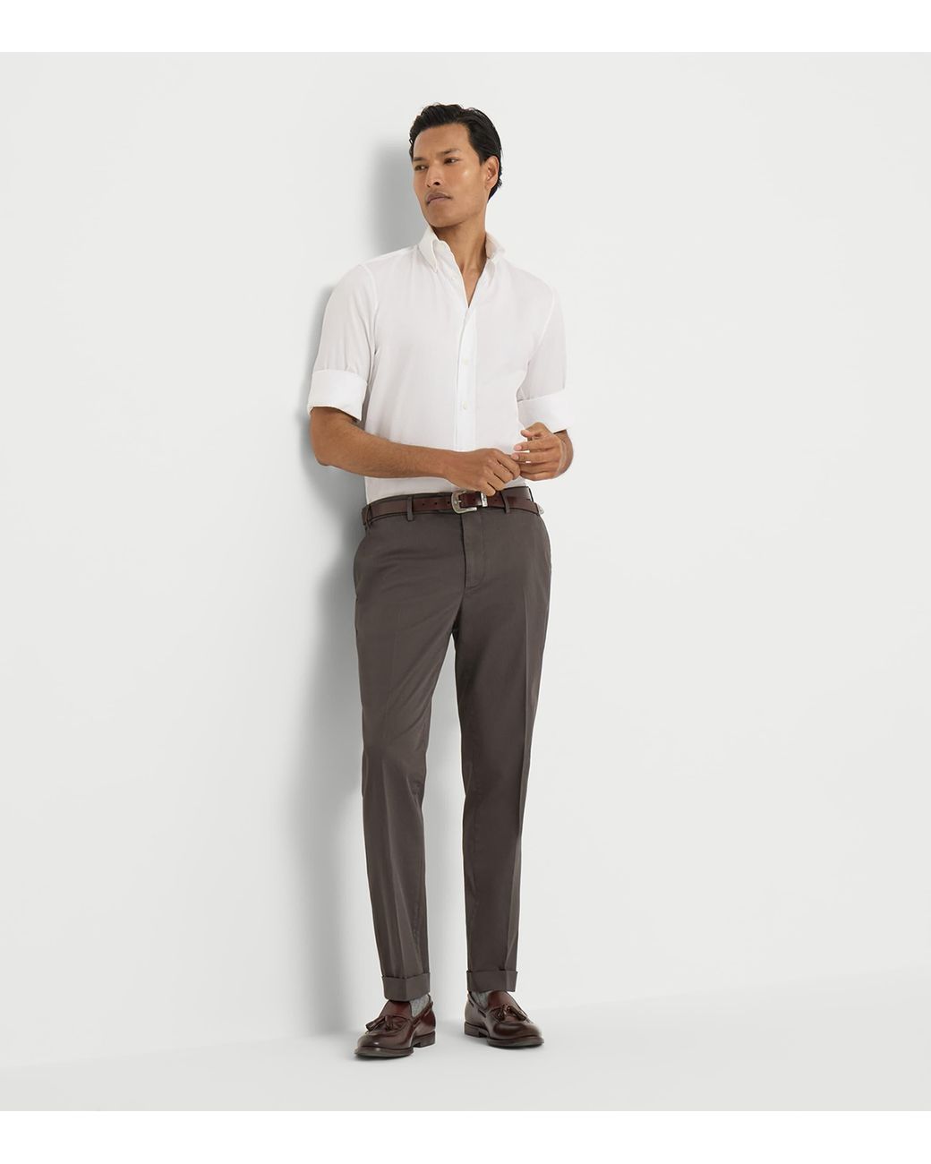 Brunello Cucinelli Gray Stretch-Cotton Gabardine Trousers for men
