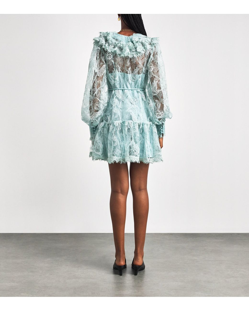 ALÉMAIS Blue Ruffled Lace Winifred Mini Dress