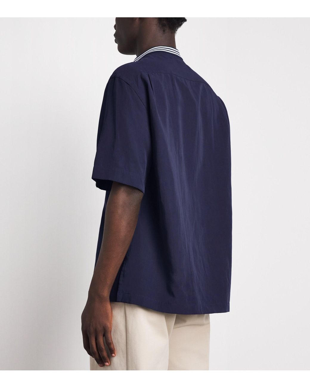 Eleventy Blue Stripe-Collar Bowling Shirt for men