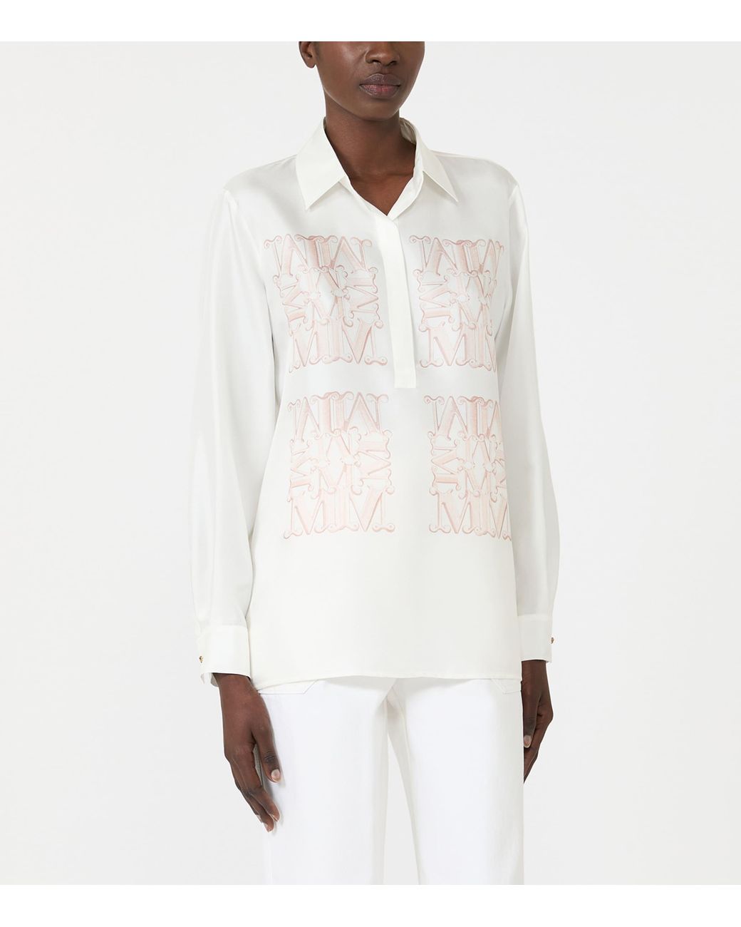 Max Mara White Silk Monogram Shirt for men