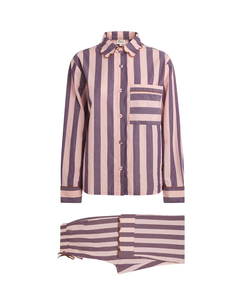 TBCo Purple Cotton Stripe Scalloped Pyjama Set