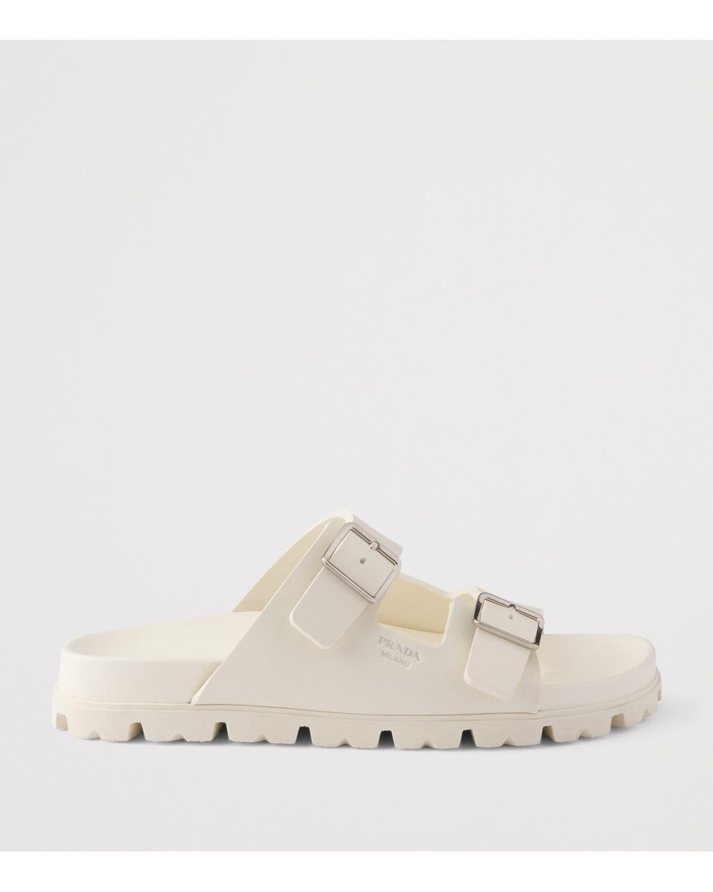 Prada White Rubber Strap Slides