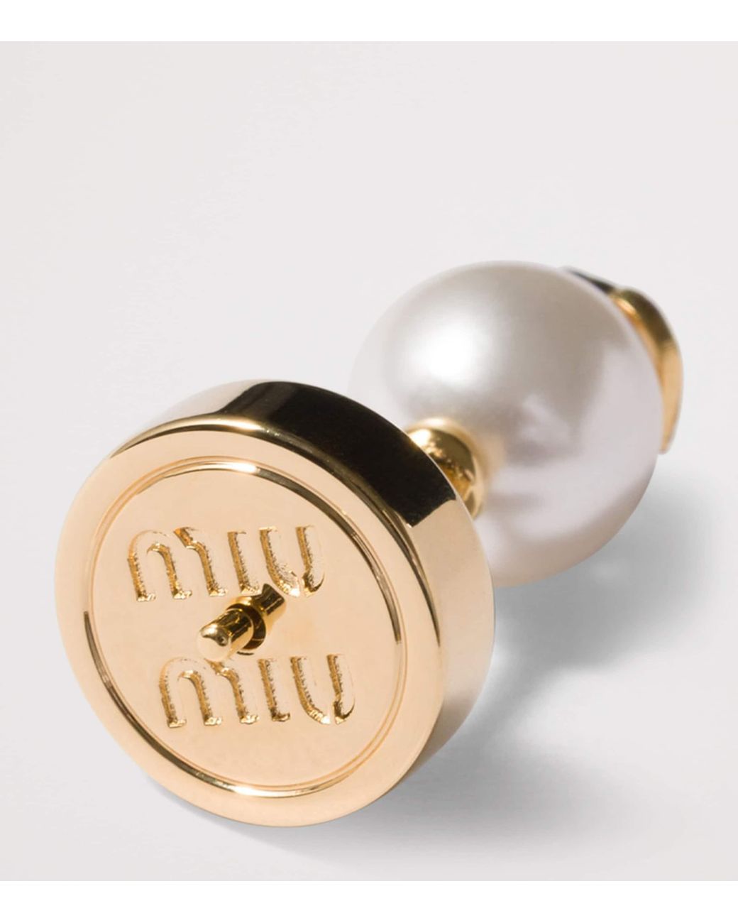 Miu Miu Metallic Faux Pearl Logo Stud Earrings
