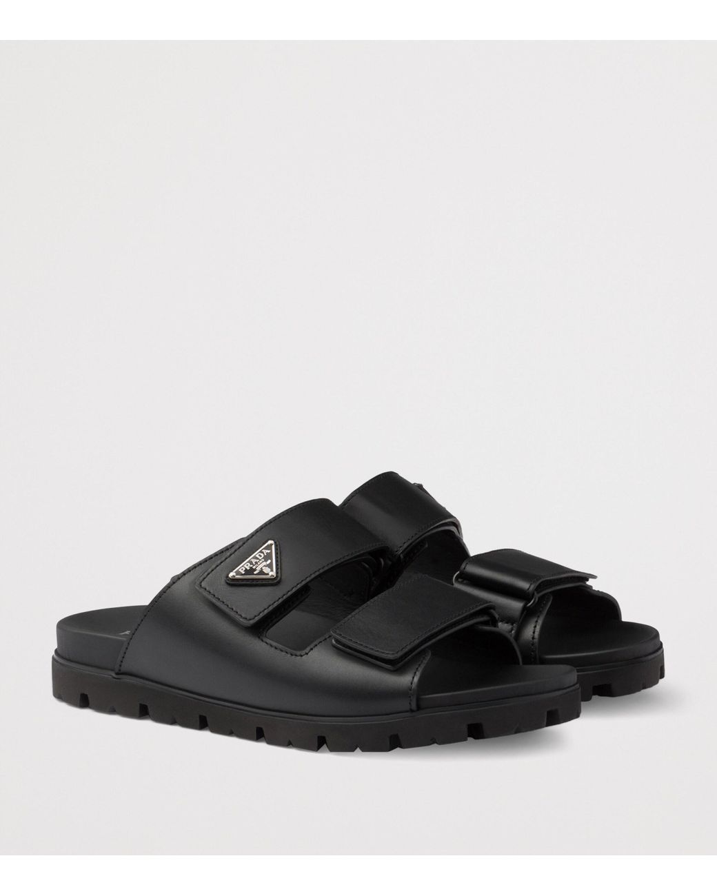 Prada Black Leather Triangle Sandals for men