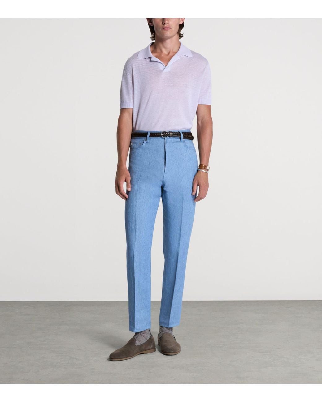 Dunhill Purple Linen-Cashmere Polo Shirt for men