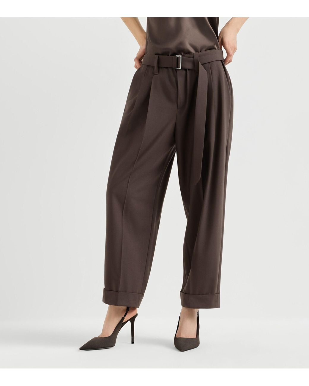 Brunello Cucinelli Brown Virgin Wool-Blend Trousers