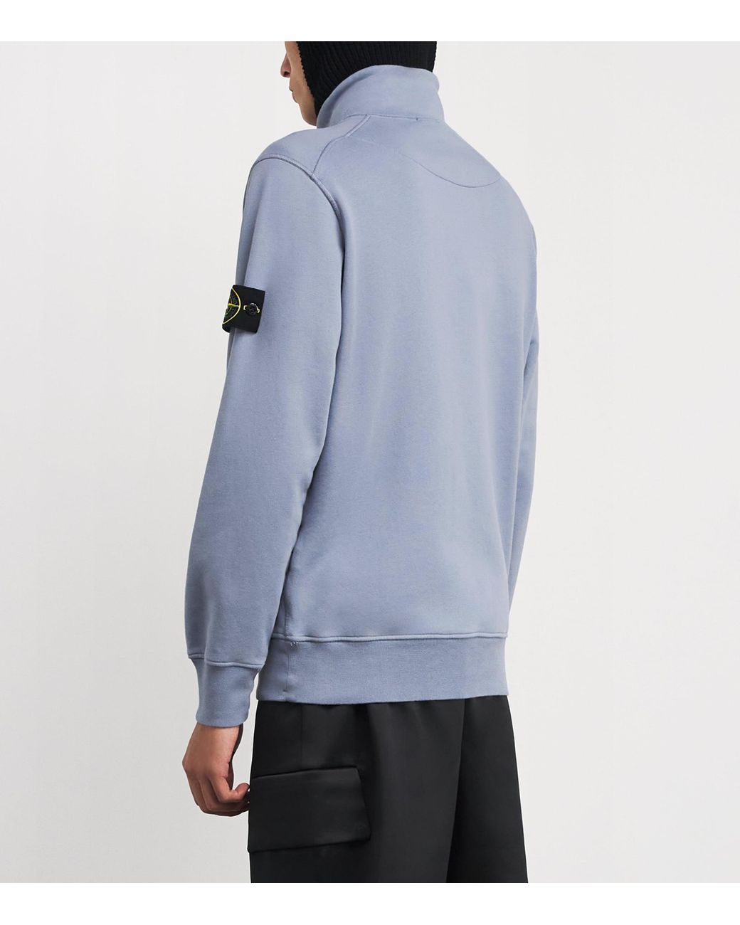 Stone Island Blue Cotton Half-Zip Compass Sweatshirt for men