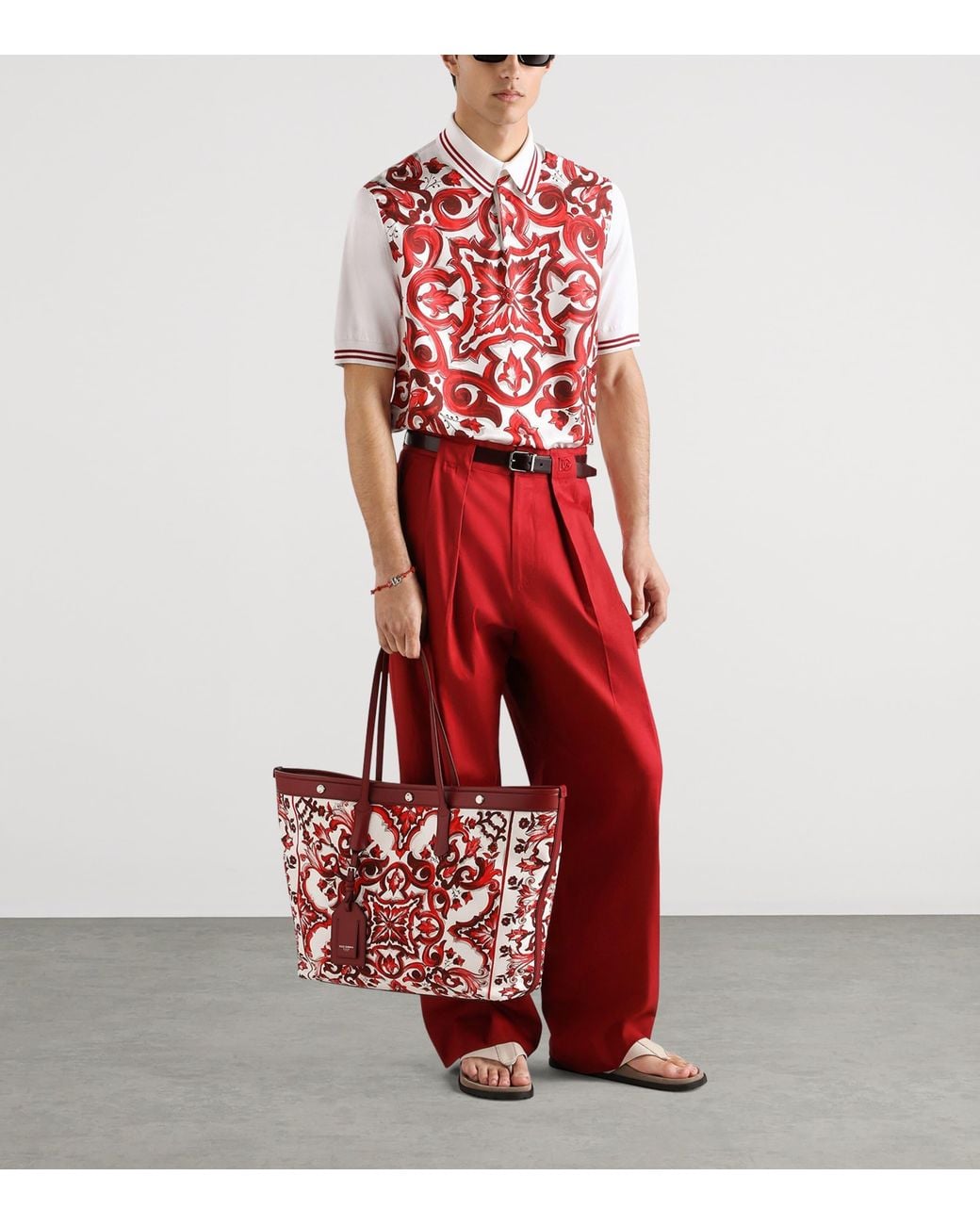Dolce & Gabbana Red Cotton-Silk Majolica Print Polo Shirt for men